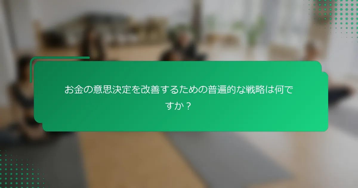 お金の意思決定を改善するための普遍的な戦略は何ですか？